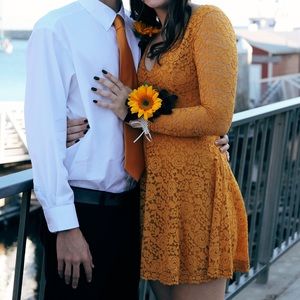 Mustard Yellow Lace Formal Dress